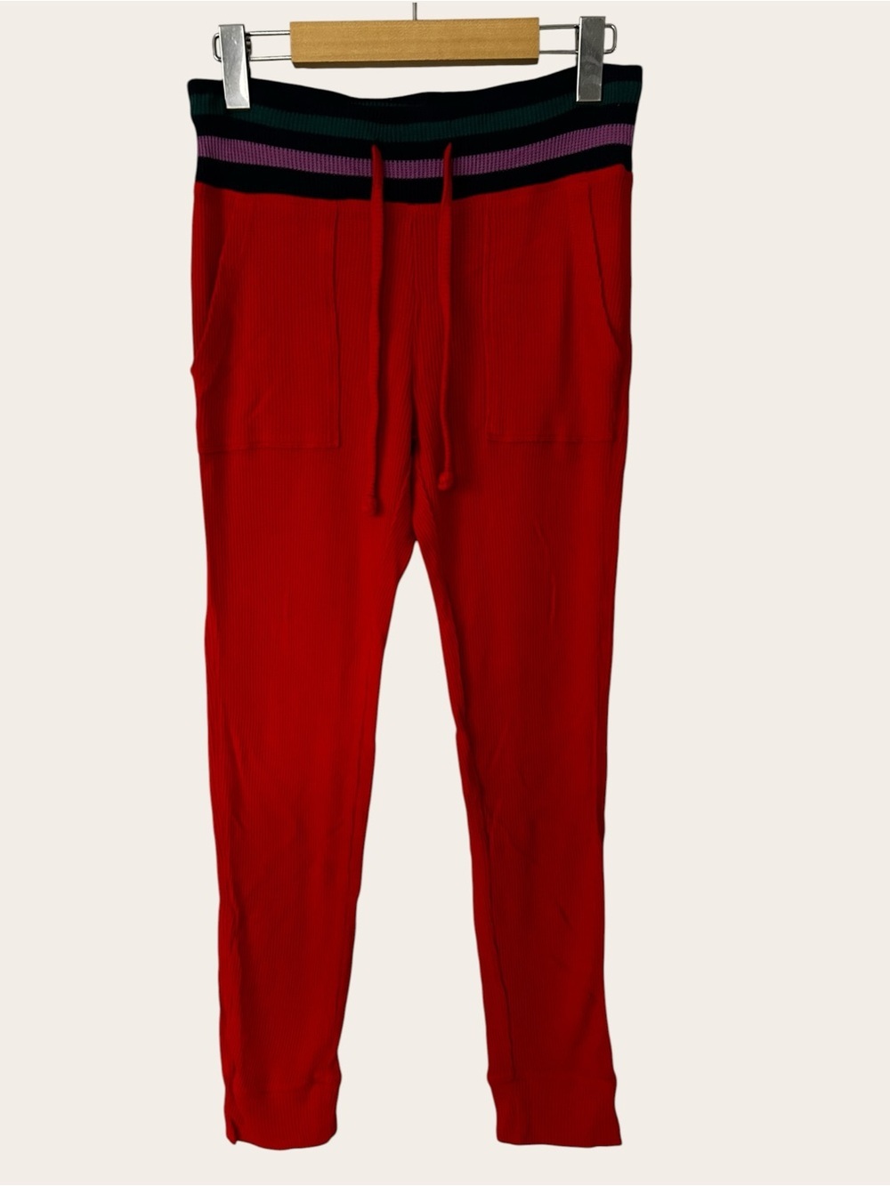 aerie Red Drawstring Jogger Pants with Striped Waistband